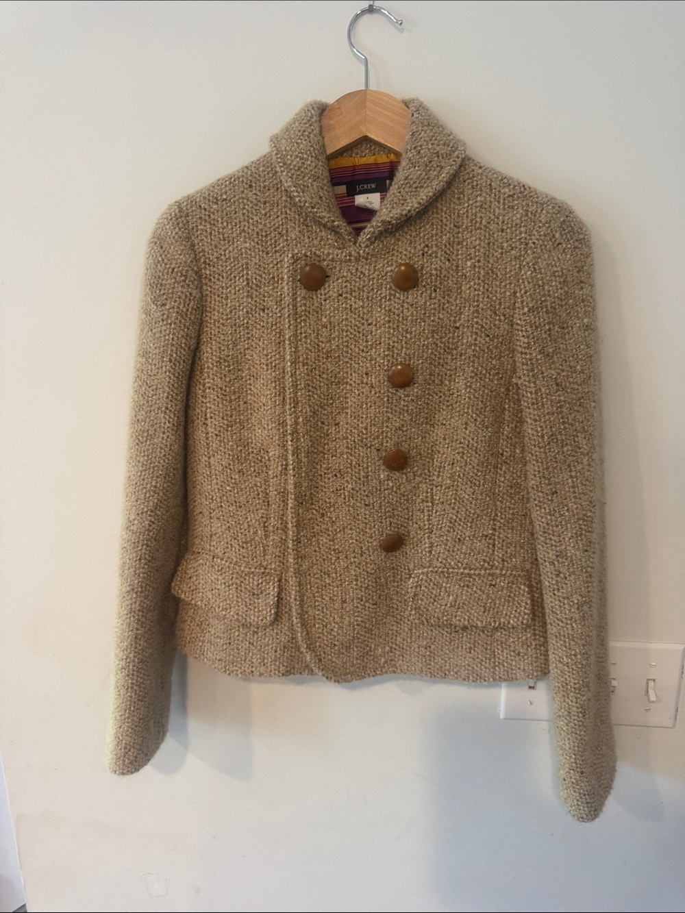 J. Crew Beige Bouclé Double-Breasted Pea Coat
